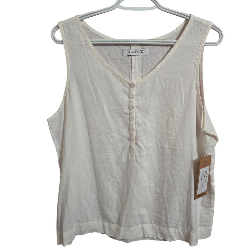 Billy T White Henley Pullover V-Neck Tank Large